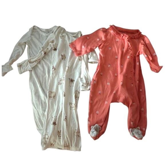 Carters Sleeper Bundle 2 Gowns (Purely Soft Farm Animal Set) & 1 Footie PJ NB-3M - Picture 1 of 10
